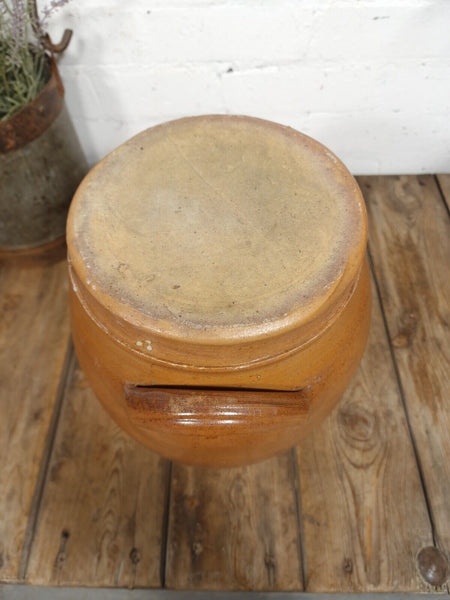 Large Antique French Stoneware Glazed Confit Pot with Lid