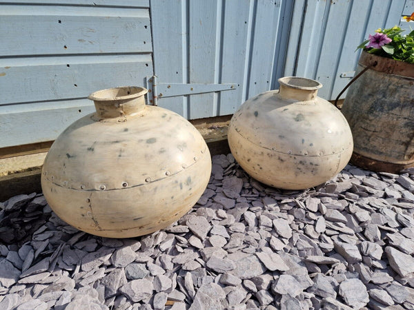 Authentic Indian White Rustic Hand Made Riveted Water Pot