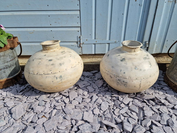 Authentic Indian White Rustic Hand Made Riveted Water Pot