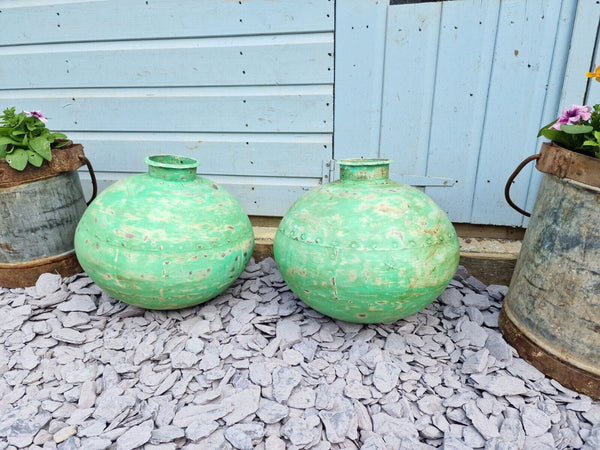 Authentic Indian Green Rustic Hand Made Riveted Water Pot