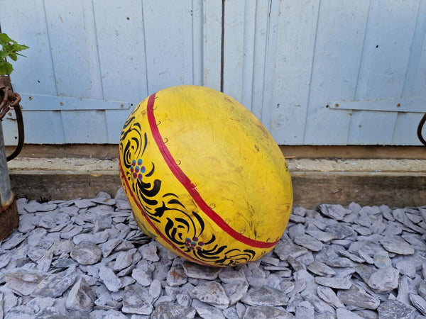 Vintage Large Indian Metal Hand Painted Riveted Water Bowl Pot Vase