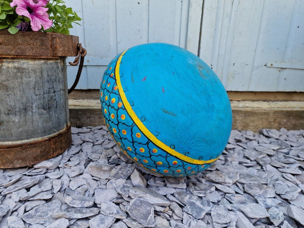 Vintage Large Indian Metal Hand Painted Riveted Water Bowl Pot Vase
