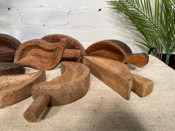 Vintage Indian Hand Carved Wooden Grain Flour Rice Scoop