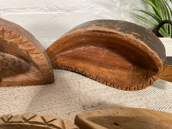 Vintage Indian Hand Carved Wooden Grain Flour Rice Scoop