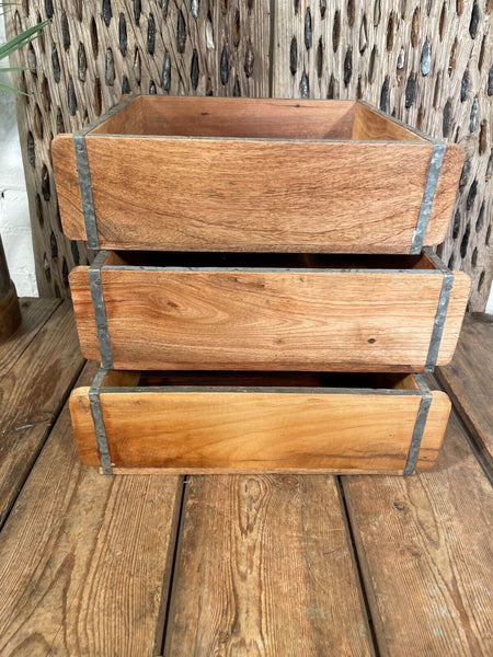 Vintage Rustic Reclaimed Hand Made Wooden Brick Mould Tray Trinket Herb Planter