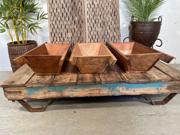 Vintage Reclaimed Hard Wood Dough Trough Trug Fruit Bowl Table Centrepiece