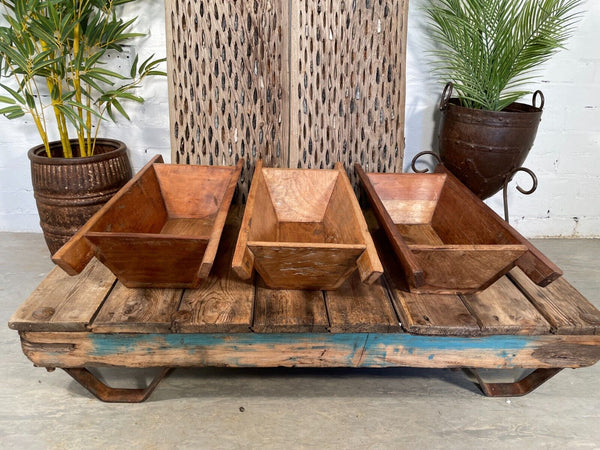 Vintage Reclaimed Hard Wood Dough Trough Trug Fruit Bowl Table Centrepiece