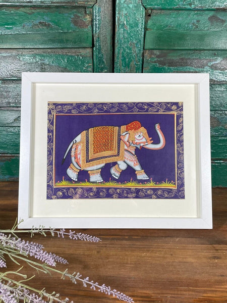 Antique Vintage Indian Silk Fabric Hand Painted Elephant Painting