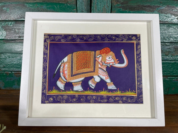 Antique Vintage Indian Silk Fabric Hand Painted Elephant Painting