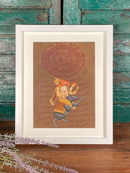 Antique Vintage Indian Court Paper Hand Painted Elephant Ganesh Painting