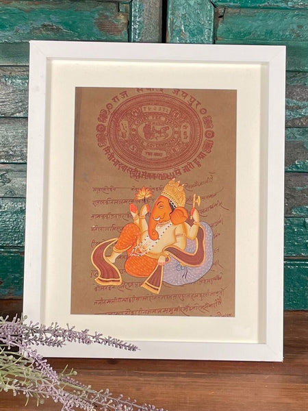 Antique Vintage Indian Court Paper Hand Painted Elephant Ganesh Painting
