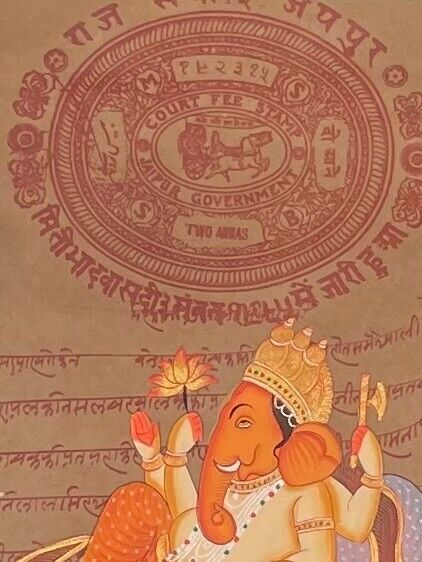 Antique Vintage Indian Court Paper Hand Painted Elephant Ganesh Painting