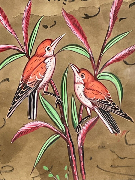 Antique Vintage Indian Court Paper Hand Painted Birds Painting