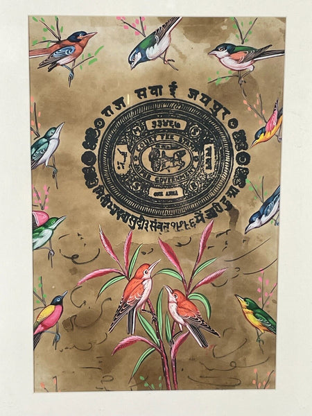 Antique Vintage Indian Court Paper Hand Painted Birds Painting