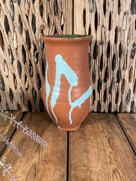Antique Vintage French European Glazed Terracotta  Vase Jug Pitcher Confit Pot