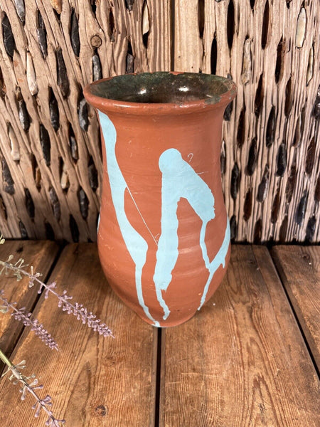 Antique Vintage French European Glazed Terracotta  Vase Jug Pitcher Confit Pot