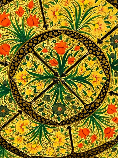 Vintage Original Kashmiri Hand Painted Floral Papier Mache Display Plate Bowl