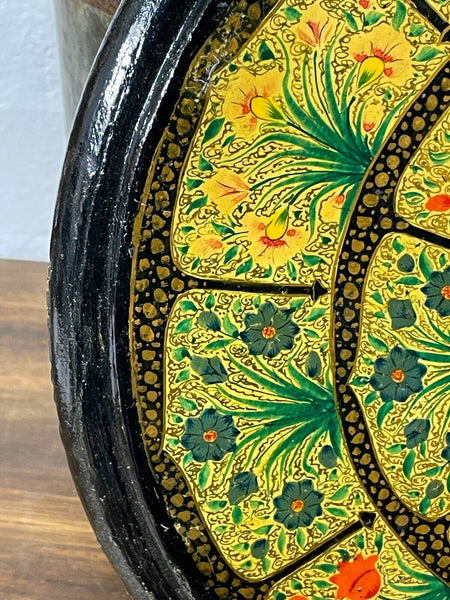 Vintage Original Kashmiri Hand Painted Floral Papier Mache Display Plate Bowl