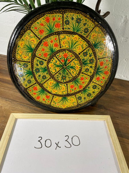 Vintage Original Kashmiri Hand Painted Floral Papier Mache Display Plate Bowl