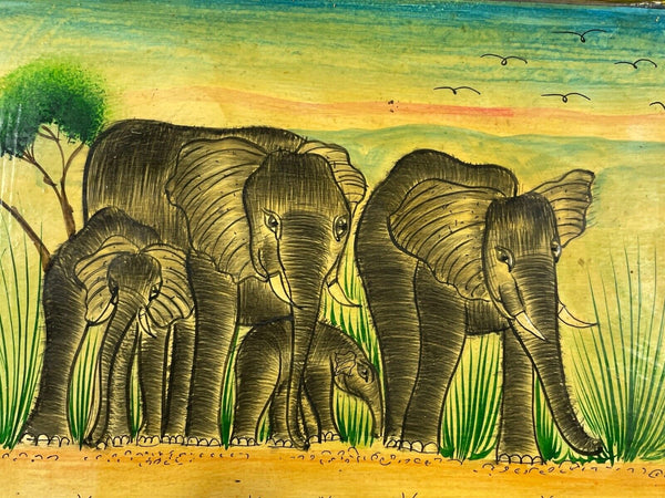 Vintage Original Kashmiri Hand Painted Elephant Papier Mache Tray