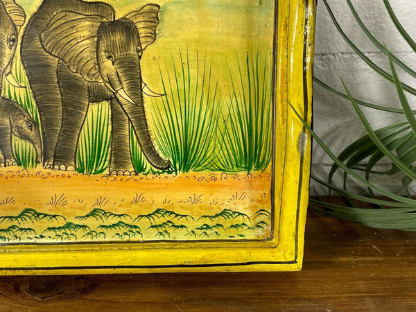 Vintage Original Kashmiri Hand Painted Elephant Papier Mache Tray
