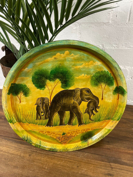 Vintage Original Kashmiri Hand Painted Elephant Papier Mache Tray