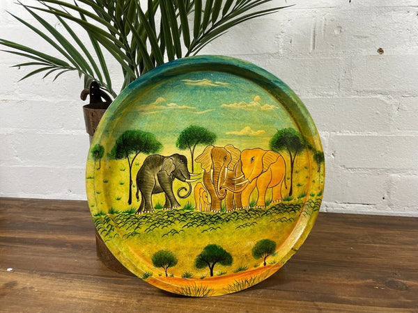 Vintage Original Kashmiri Hand Painted Elephant Papier Mache Tray
