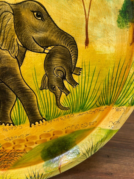 Vintage Original Kashmiri Hand Painted Elephant Papier Mache Tray