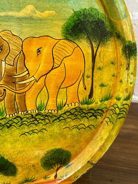 Vintage Original Kashmiri Hand Painted Elephant Papier Mache Tray