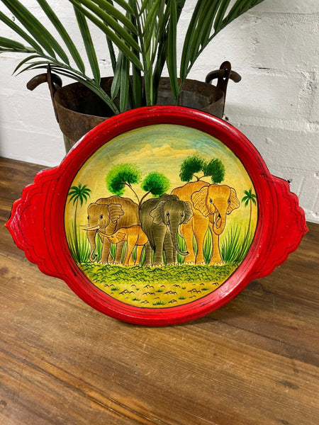 Vintage Original Kashmiri Hand Painted Elephant Papier Mache Tray