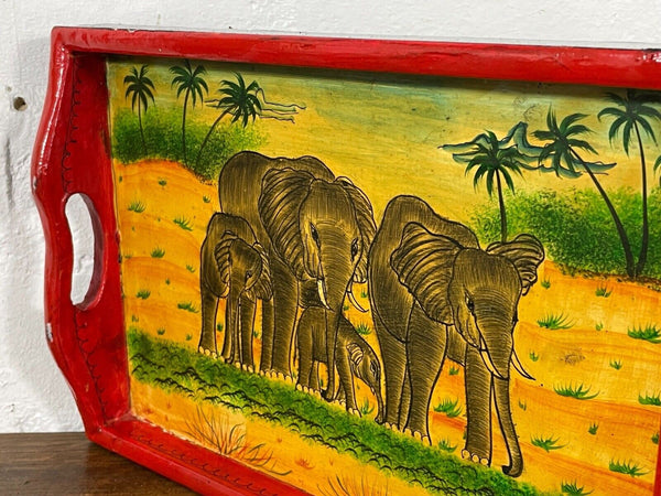 Vintage Original Kashmiri Hand Painted Elephant Papier Mache Tray