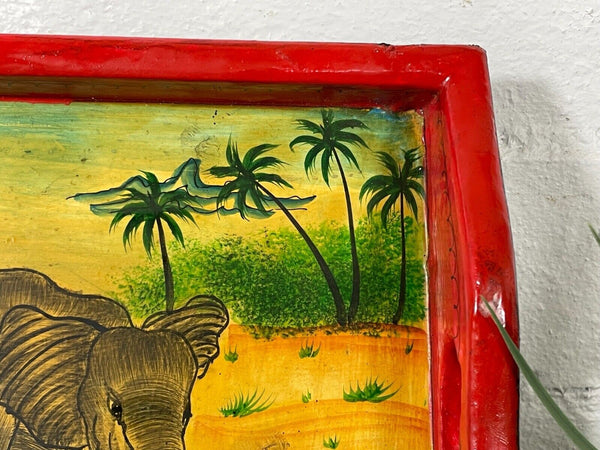 Vintage Original Kashmiri Hand Painted Elephant Papier Mache Tray