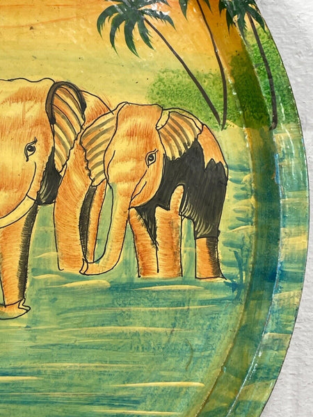 Vintage Original Kashmiri Hand Painted Elephant Papier Mache Tray