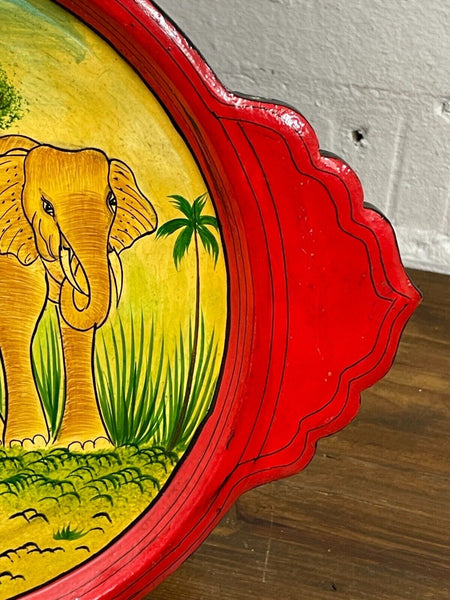 Vintage Original Kashmiri Hand Painted Elephant Papier Mache Tray