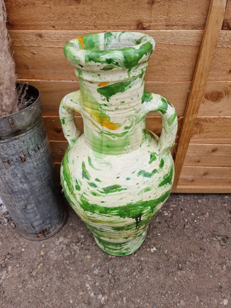 Large Rustic Green Painted Glazed Mediterranean Terracotta Garden Urn Amphora