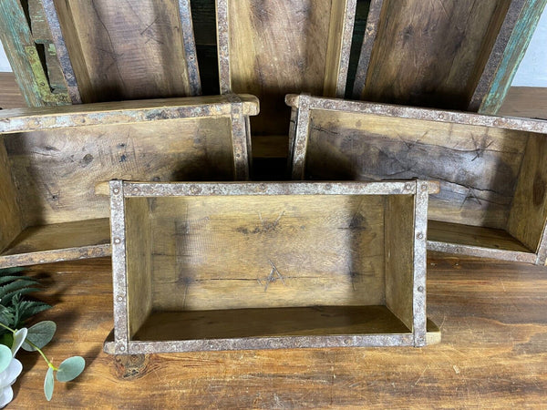 Vintage Rustic Reclaimed Hand Made Wooden Brick Mould Trinket Herb Planter