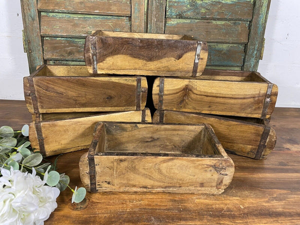 Vintage Rustic Reclaimed Hand Made Wooden Brick Mould Trinket Herb Planter
