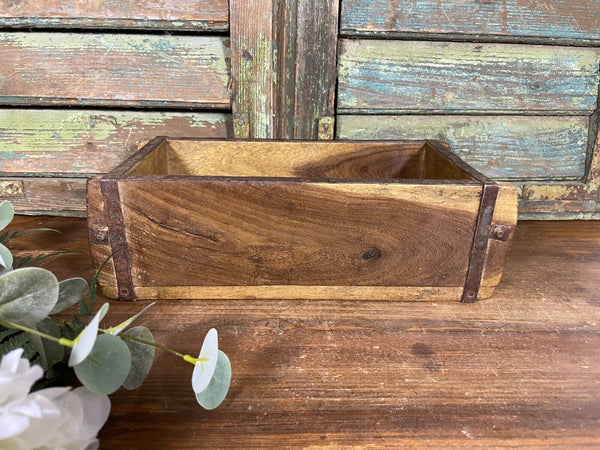 Vintage Rustic Reclaimed Hand Made Wooden Brick Mould Trinket Herb Planter
