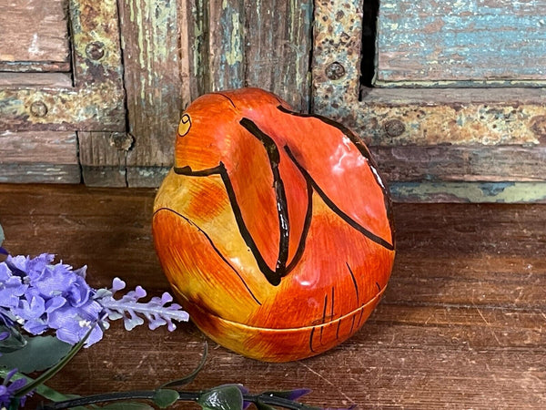 Artisan Crafted Decorative Hand Painted Papier Mache Rabbit Ornament Trinket Box