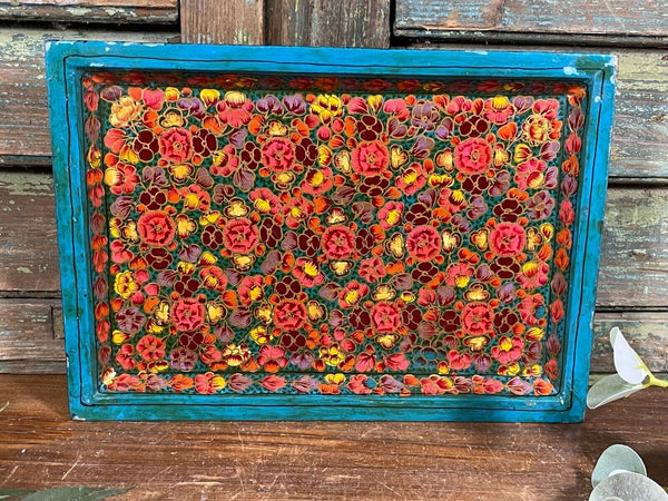 Vintage Original Kashmiri Hand Painted Floral Papier Mache Tray