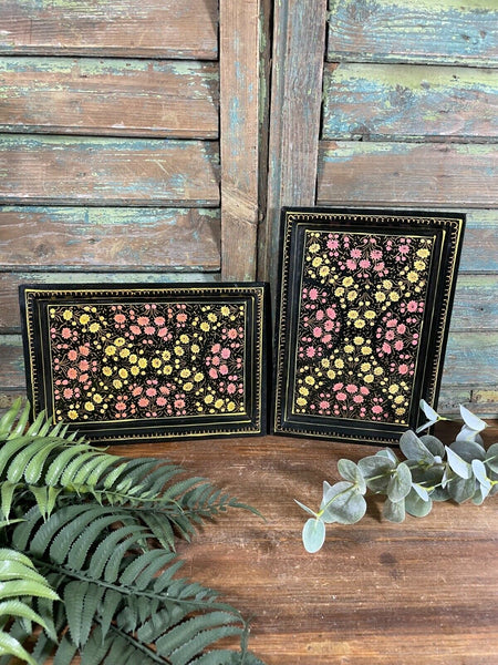 Vintage Original Kashmiri Hand Painted Floral Papier Mache Tray