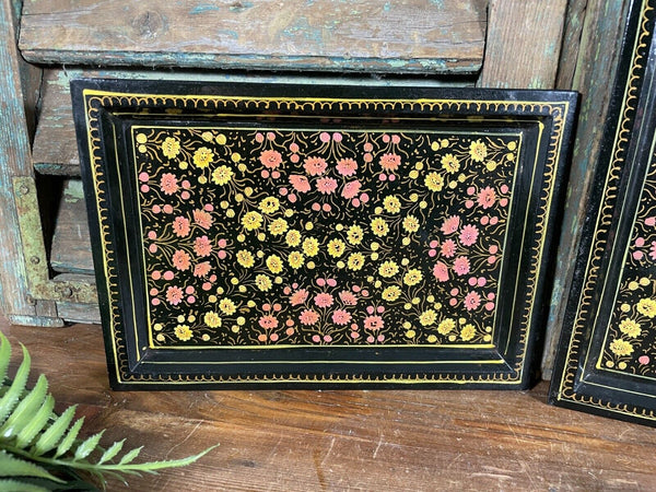 Vintage Original Kashmiri Hand Painted Floral Papier Mache Tray