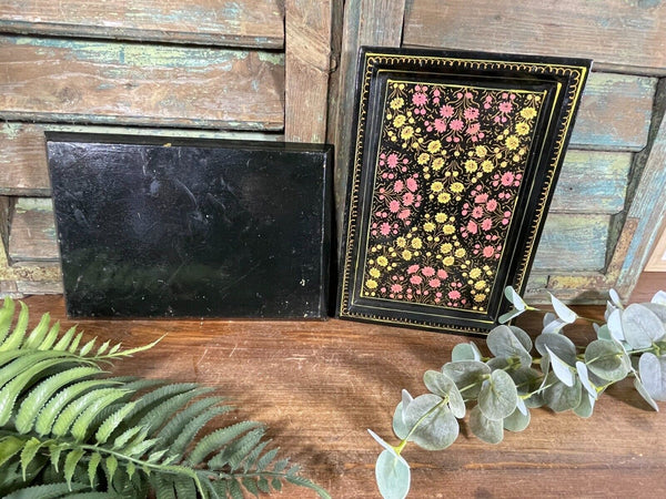 Vintage Original Kashmiri Hand Painted Floral Papier Mache Tray