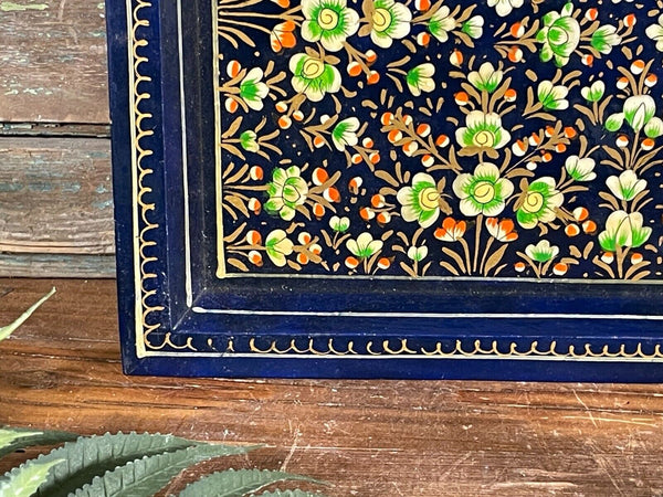 Vintage Original Kashmiri Hand Painted Floral Papier Mache Tray