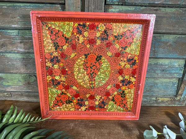 Vintage Original Kashmiri Hand Painted Floral Papier Mache Tray