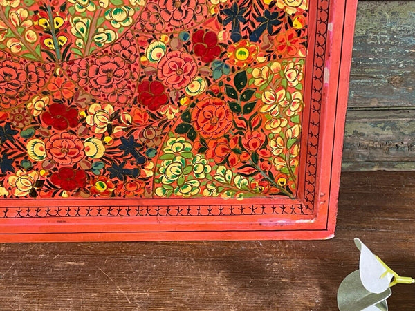 Vintage Original Kashmiri Hand Painted Floral Papier Mache Tray