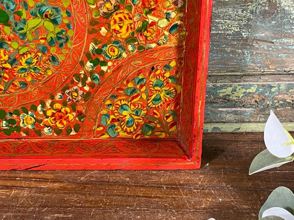 Vintage Original Kashmiri Hand Painted Floral Papier Mache Tray