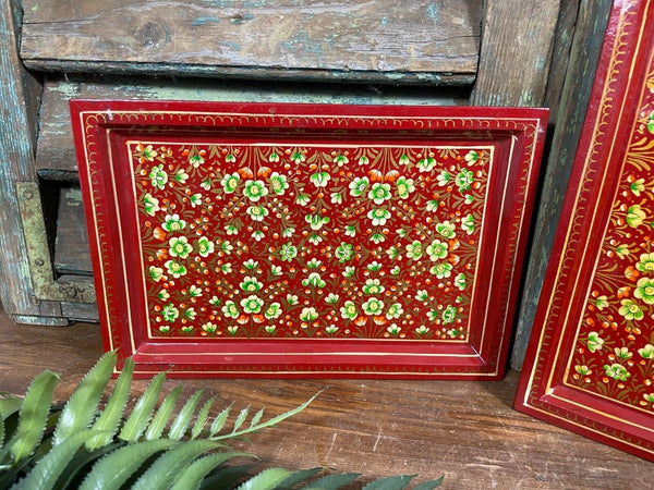 Vintage Original Kashmiri Hand Painted Floral Papier Mache Tray