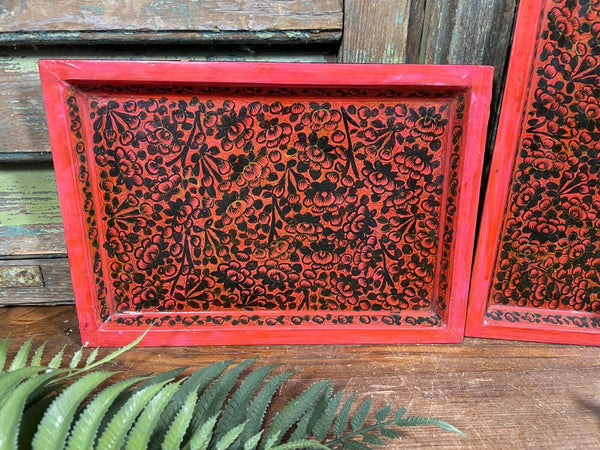 Vintage Original Kashmiri Hand Painted Floral Papier Mache Tray