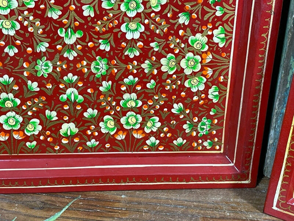 Vintage Original Kashmiri Hand Painted Floral Papier Mache Tray